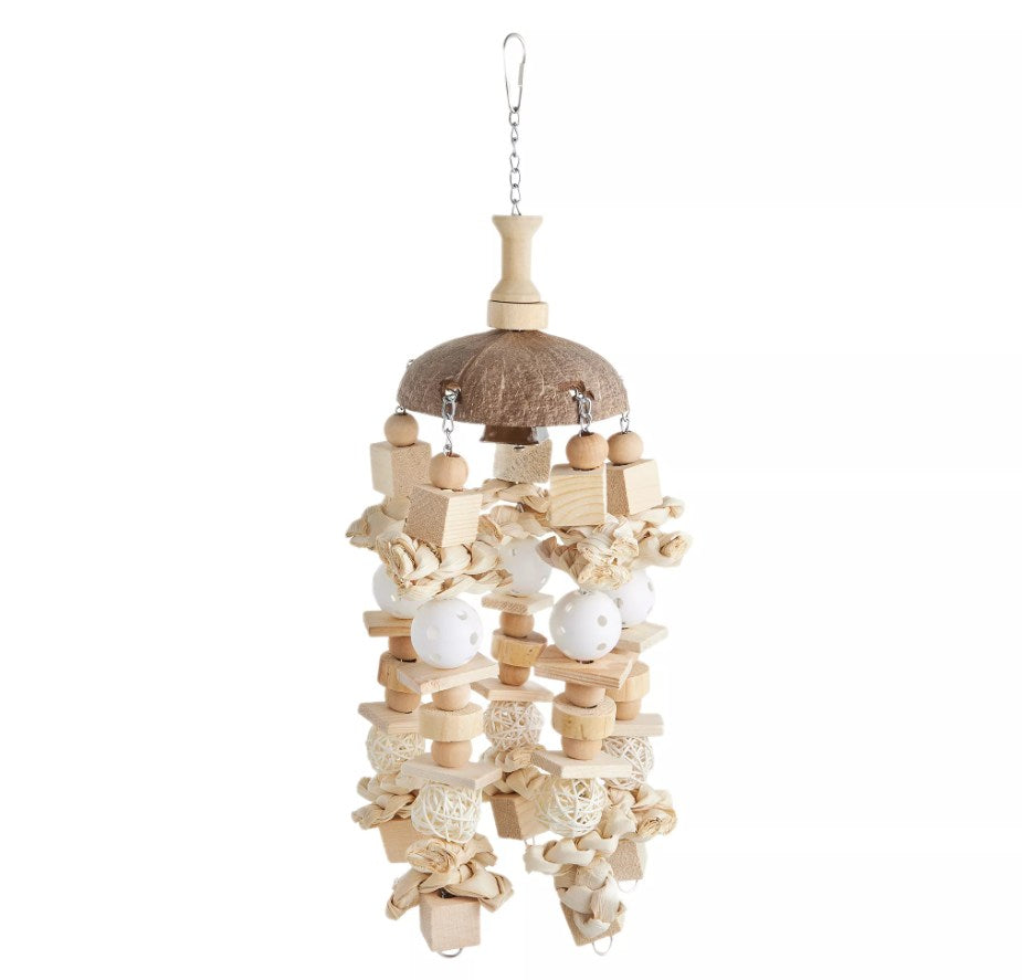 Coconut-Capped Multi-Textured Hanging Gnawing Play Ornament for Pet Birds Reptile Pet